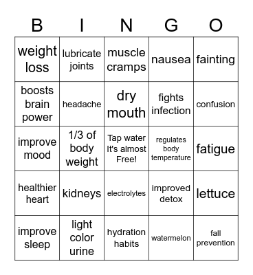 Hydration Bingo Card