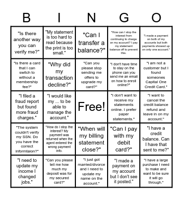 GOLD STANDARD CALLS Bingo Card