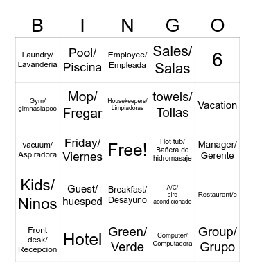 Hotel Bingo Card