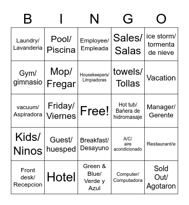 HIE Hotel Bingo Card