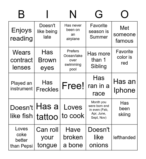 Untitled Bingo Card