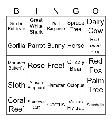 Nature Bingo Card