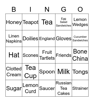 Afternoon Tea Bingo Card