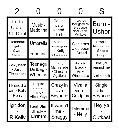 Naughties Bingo Card