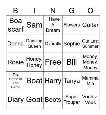 Mamma Mia! Bingo Card