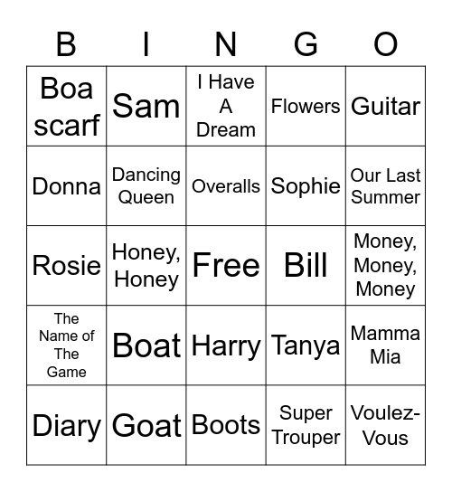 Mamma Mia! Bingo Card