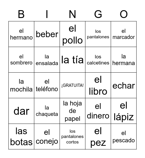 Spanish review Bingo Card