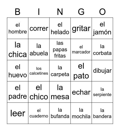 Spanish review :) Bingo Card