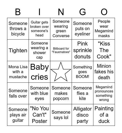 Megamind Bingo Card