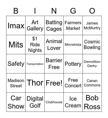 ACTIVITIES Bingo Card