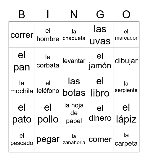 Spanish review :)) Bingo Card