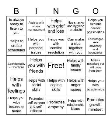 Counselor Bingo Card