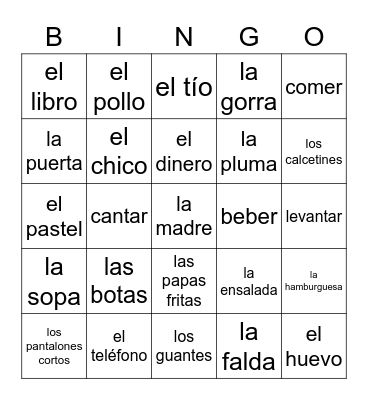 Spanish Review :)))) Bingo Card