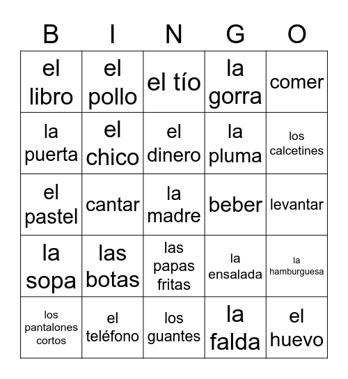 Spanish Review :)))) Bingo Card