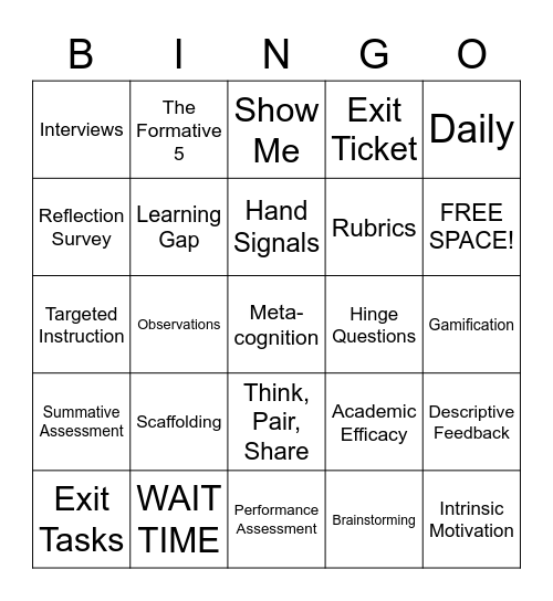 Formative Assessment! Bingo Card