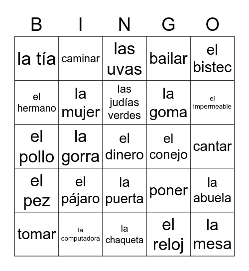 Spanish Review :***** Bingo Card