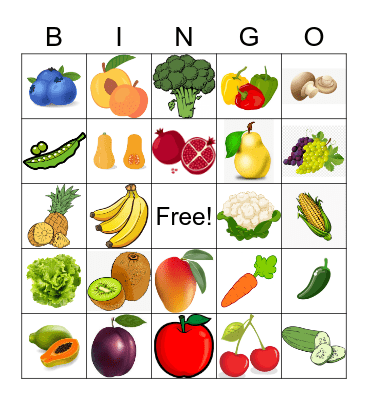 Fruits and Veggies Bingo Card