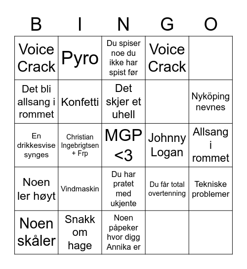 MGP! Bingo Card