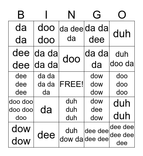 Non-sense "D" words Bingo Card