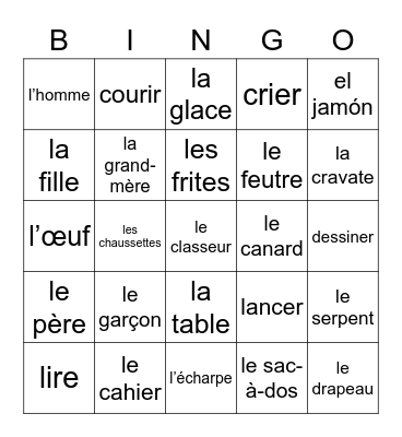 French review! 1 Bingo Card