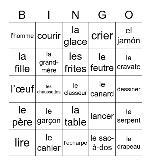 French review! 1 Bingo Card