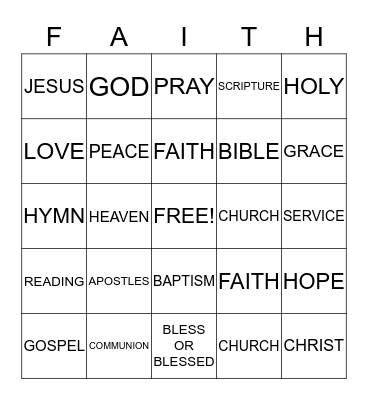FAITH Bingo Card