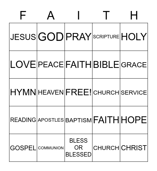 FAITH Bingo Card
