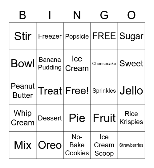 No-Bake Camp BINGO! Bingo Card