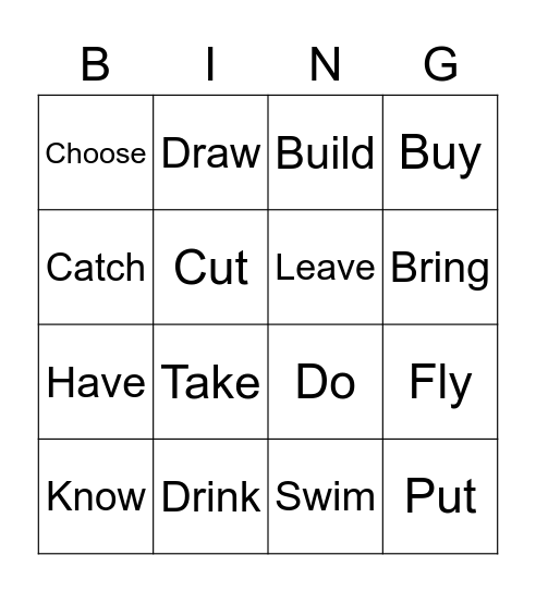 Verbs Bingo Card