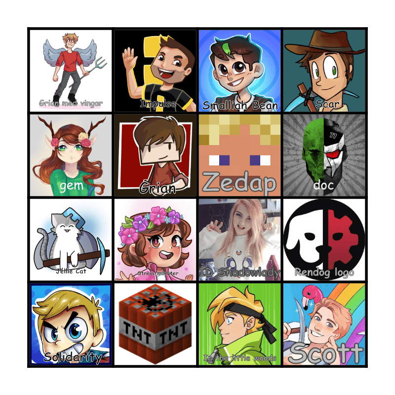 MINECRAFT Youtubers Bingo Card