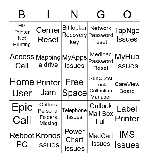 Help Desk Bingo Card