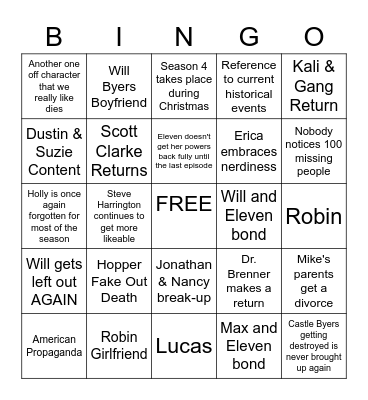 Stranger Things S4 Bingo Card