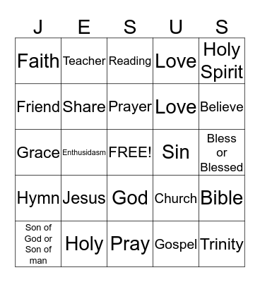All About Jesus Bingo Card