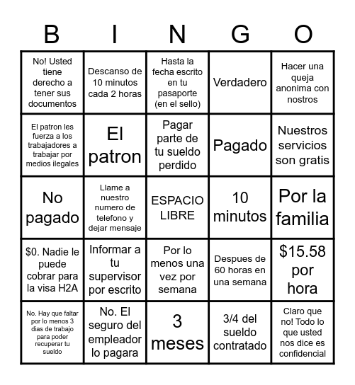 Loteria de Derechos Bingo Card