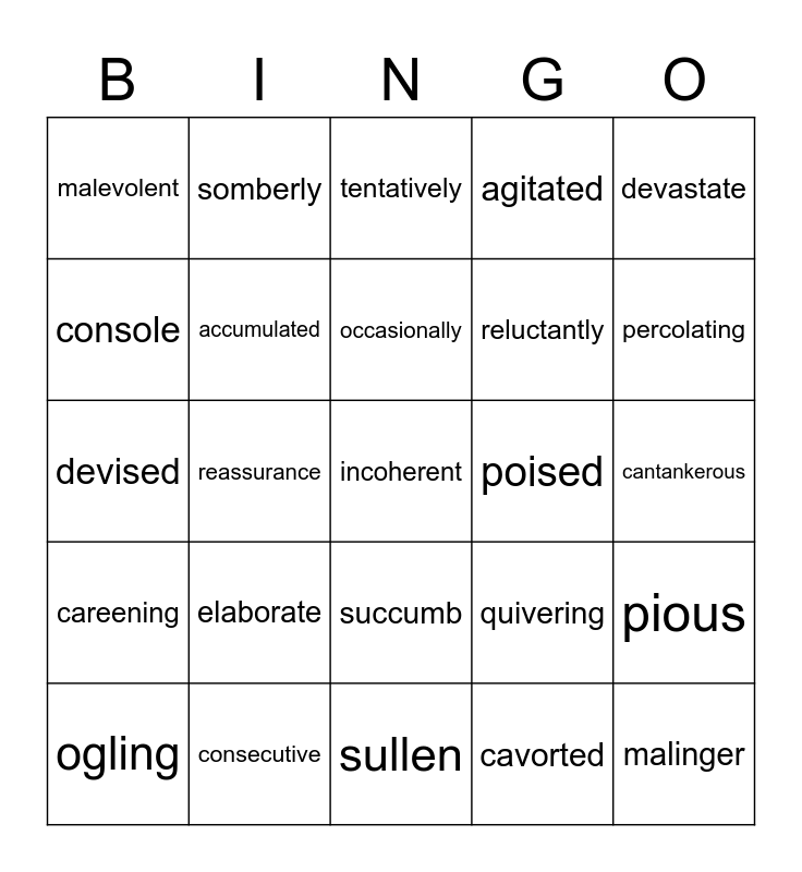 Vocabulary For Walk 2 Moons Bingo Card