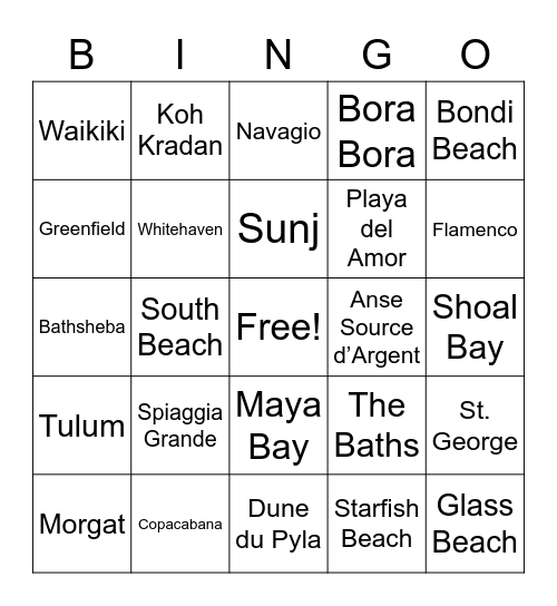 BEACHES Bingo Card