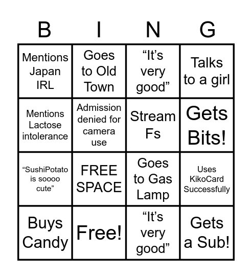 IRL Bingo Card