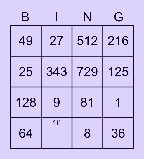 EXPONENTS! Bingo Card