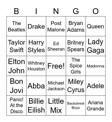 10T - Musical Bingo Card