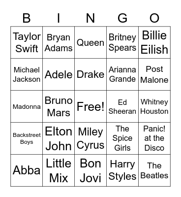 10T - Musical Bingo Card
