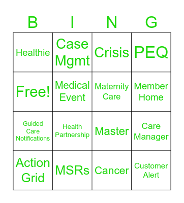 Care Management Bingo Card