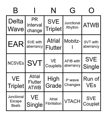 Arrhythmics Bingo Card