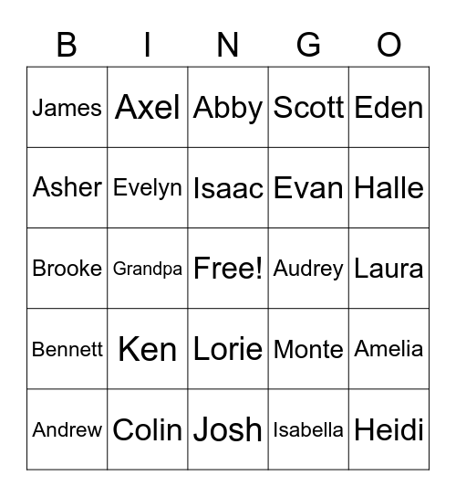 Sorensen Bingo Card