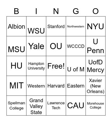 COLLEGE BOUND Bingo Card