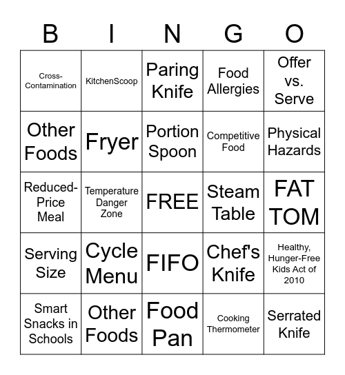 (School) Foodservice Bingo! Bingo Card