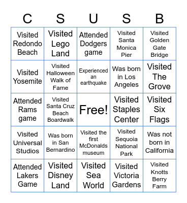 Cali Bingo Card