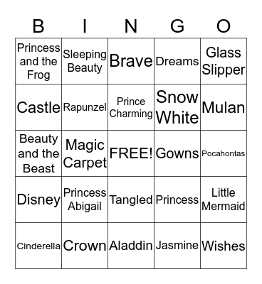 Disney Princess Bingo Card