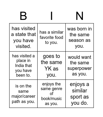 Find someone who... Bingo Card
