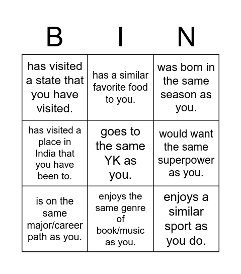 Find someone who... Bingo Card