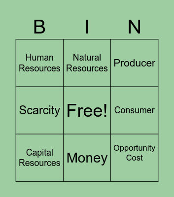 Economic Vocabulary Bingo Card